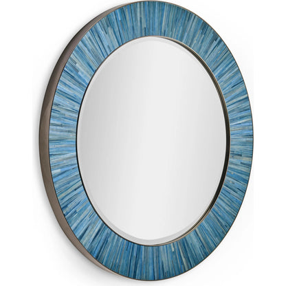 Sapphire Round Wall Mirror by Jonathan Charles in azure blue straw. Made from main straw in a unique style.