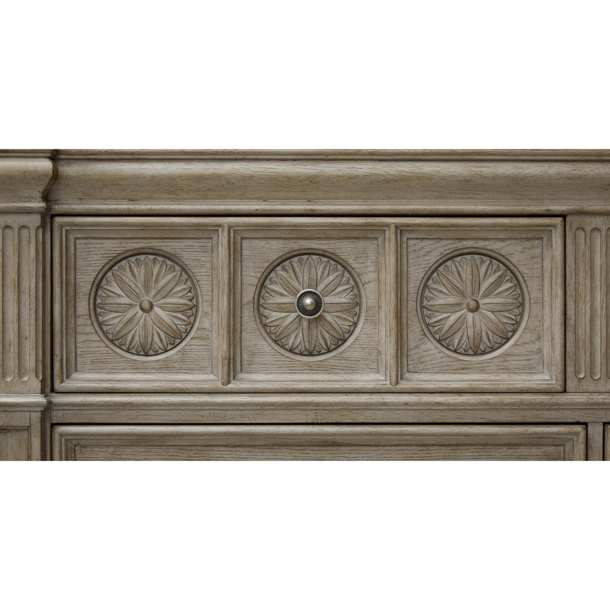 Kingsbury Master Chest by Pulaski Furniture in french grey. Made from oak veneers, hardwood solids in a traditional style.