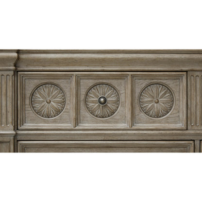 Kingsbury Master Chest by Pulaski Furniture in french grey. Made from oak veneers, hardwood solids in a traditional style.