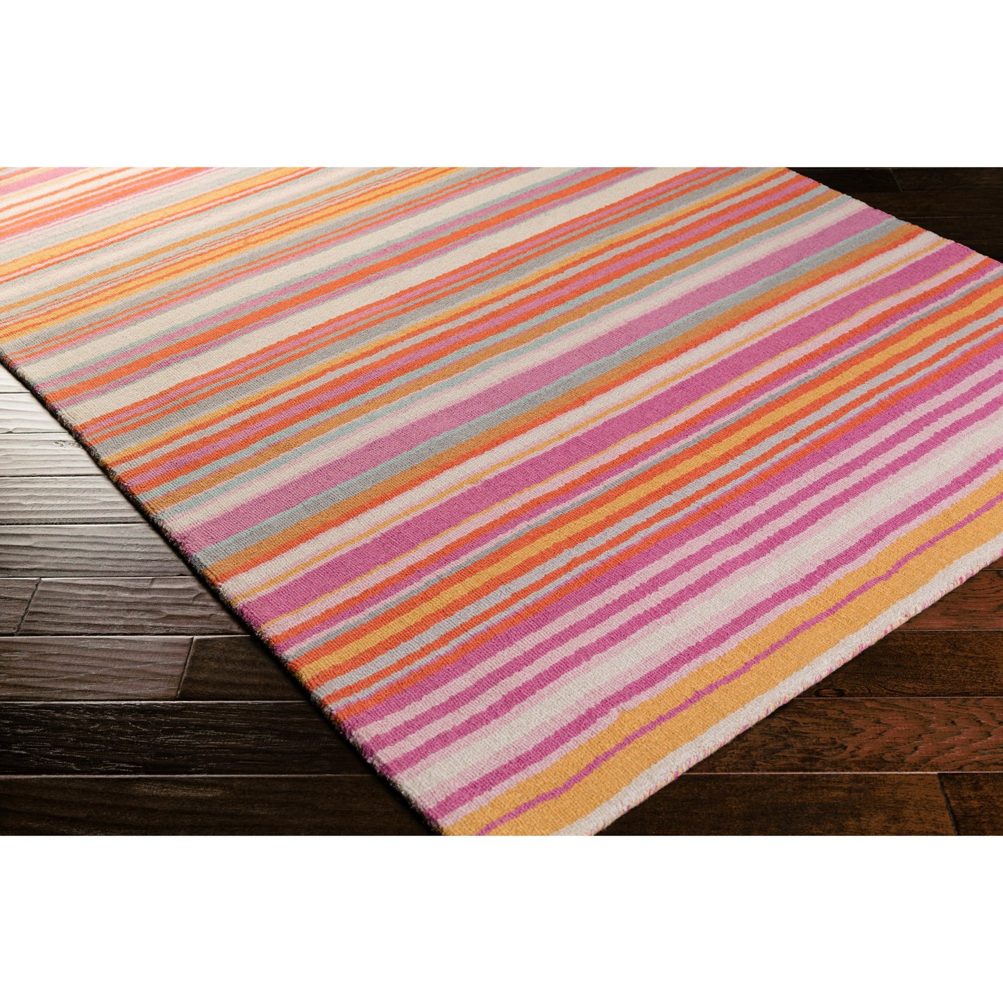 002 56925-12428 | Closeup | Mystique Rug - 97 by Surya in purple, dusty pink, beige, charcoal, burnt orange, seafoam. Made from 100% wool in a unique style.