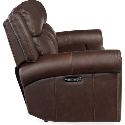 Oberon Zero Gravity Power Sofa by Hooker Furniture in caruso sand. Made from leather in a traditional style.
