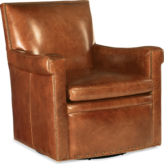 Jilian Swivel Club Chair by Hooker Furniture in brown and huntington morrison. Made from leather in a modern style.