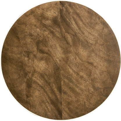 Orb Round Accent Table by Jonathan Charles in brown and medium brown mahogany. Made from mahogany veneers, faux bone in a modern style.