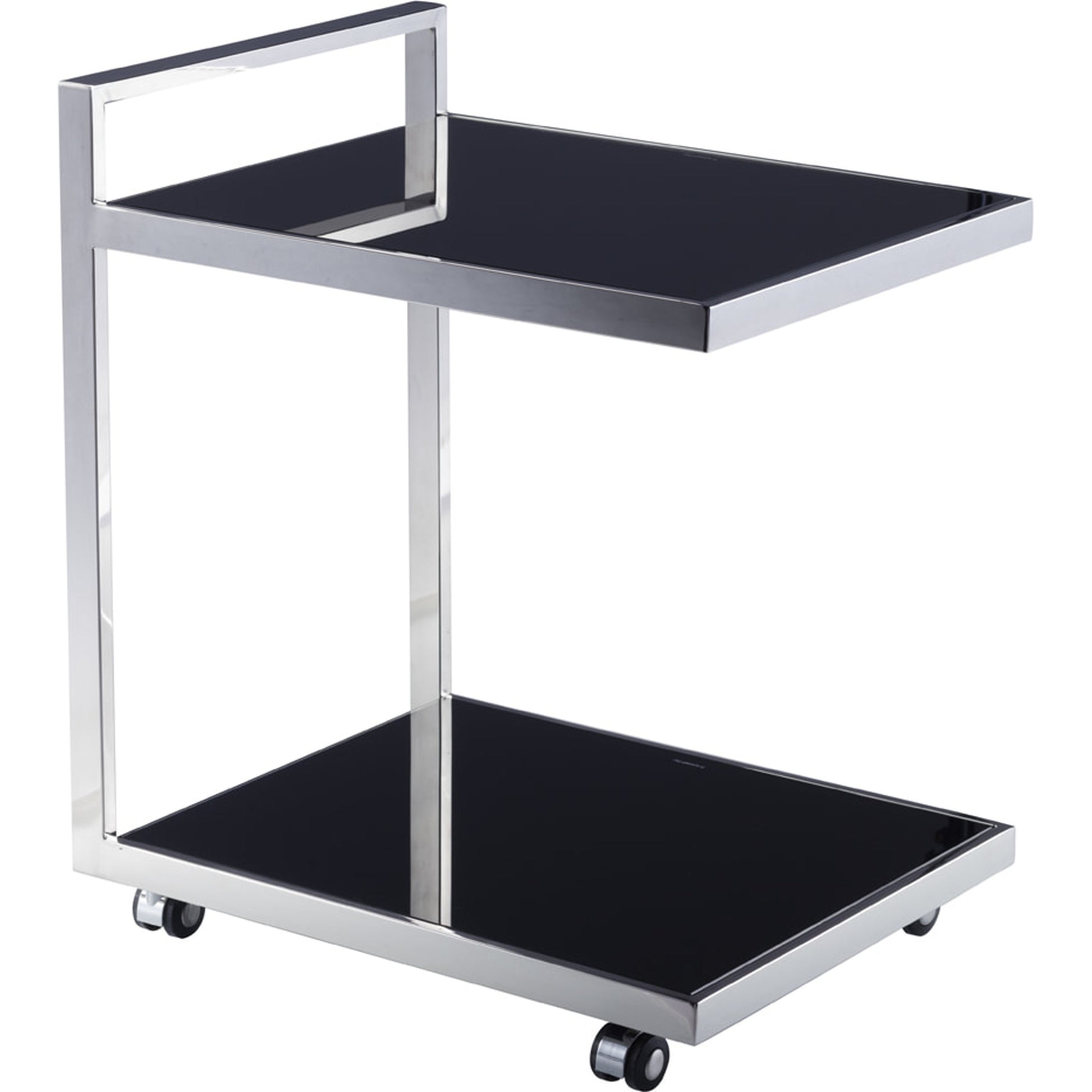 Luxe Serving Table by Pasargad Home in chrome and black. Made from glass, steel in a modern style.