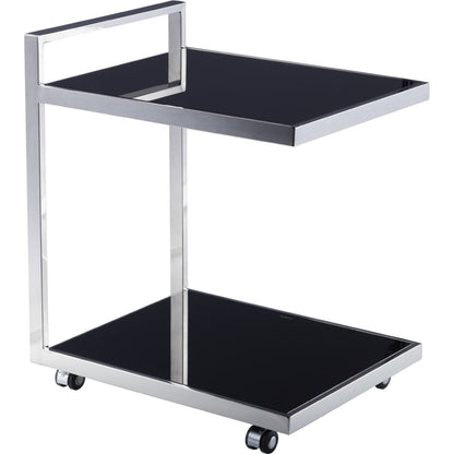 Luxe Serving Table by Pasargad Home in chrome and black. Made from glass, steel in a modern style.