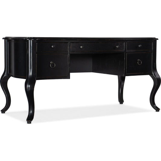 Bristowe Writing Desk by Hooker Furniture in tuxedo black. Made from pecan veneers in a traditional style.