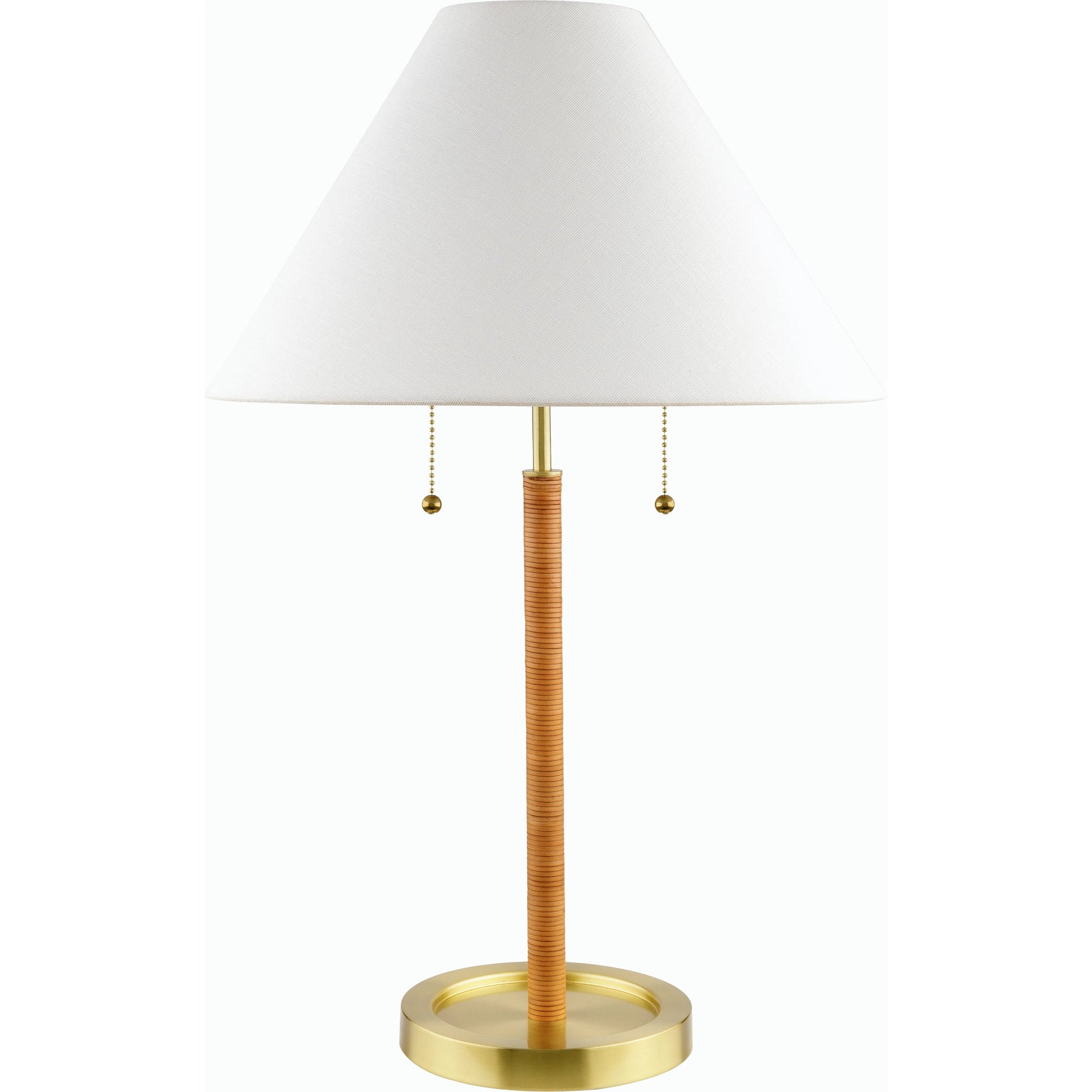 Magda Accent Table Lamp - 537751 by Livabliss in body: metallic - brass, base: metallic - brass, shade: white, cord: translucent and platedplated. Made from iron, linen, polystyrene in a modern style.