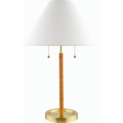 Magda Accent Table Lamp - 537751 by Livabliss in body: metallic - brass, base: metallic - brass, shade: white, cord: translucent and platedplated. Made from iron, linen, polystyrene in a modern style.