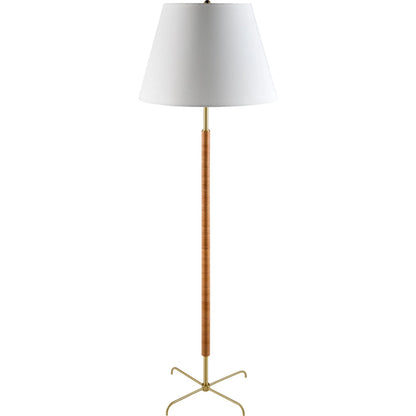Magda Accent Floor Lamp 537764 by Livabliss in body: metallic - brass; base: metallic - brass; shade: white; finial: metallic - brass; harp: metallic - brass; cord: translucent and platedplatedplated. Made from iron, linen, 