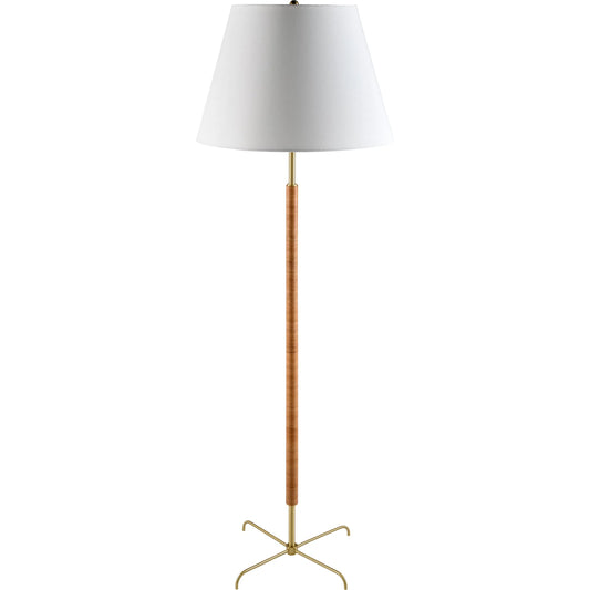 Magda Accent Floor Lamp 537764 by Livabliss in body: metallic - brass; base: metallic - brass; shade: white; finial: metallic - brass; harp: metallic - brass; cord: translucent and platedplatedplated. Made from iron, linen, 