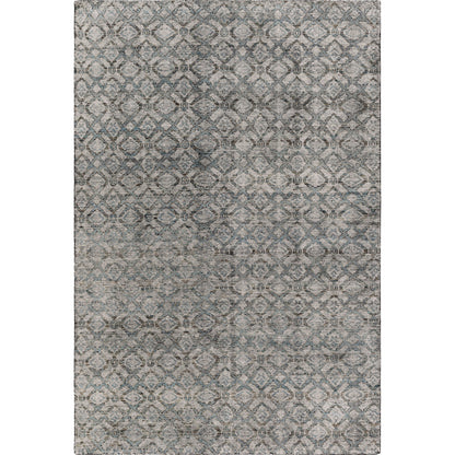 Malaga Rug by Surya in ink blue, denim, light sage, light olive, dark brown. Made from 90% wool, 10% polyester in a transitional style.
