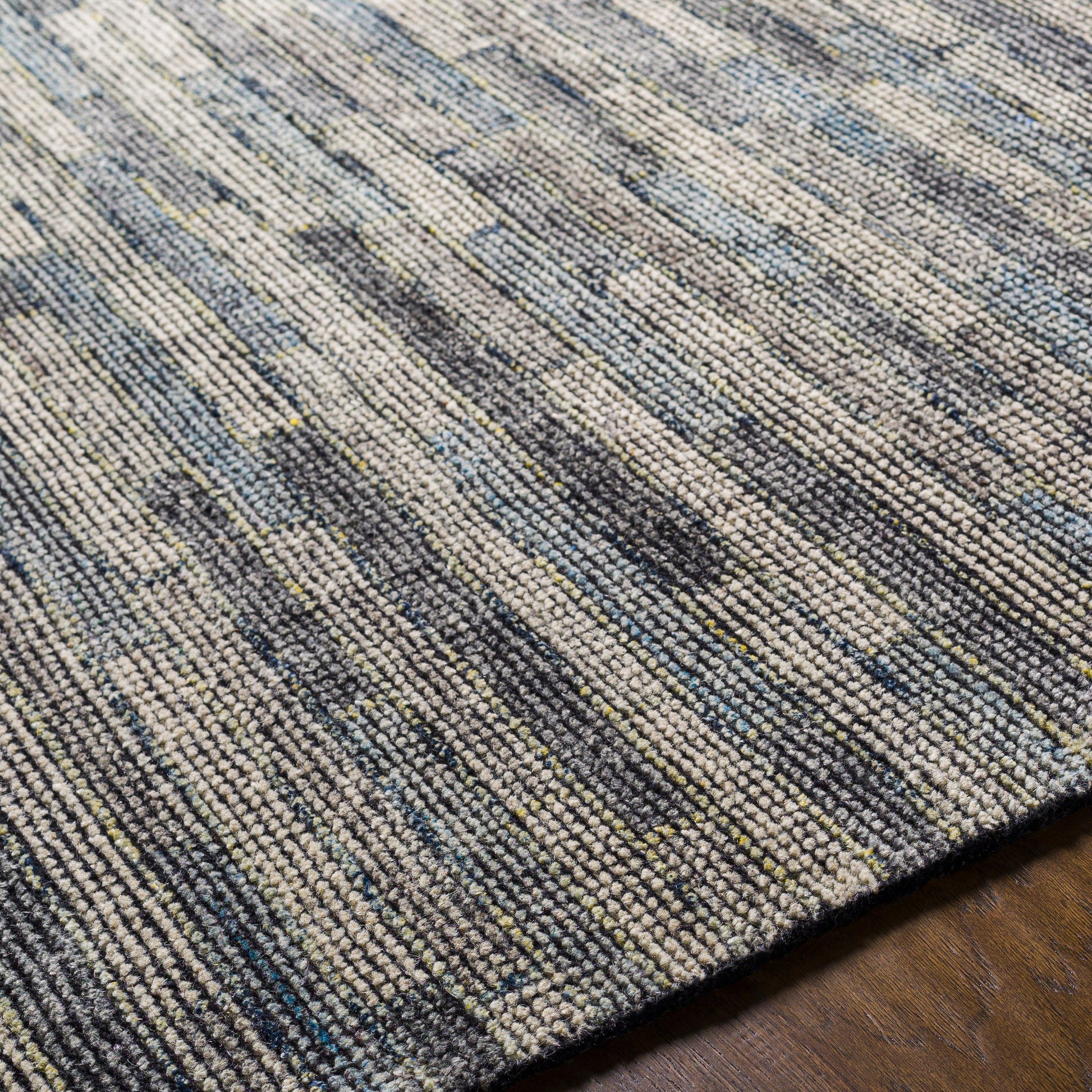 Malaga Rug - 26055 by Surya in ink blue, denim, light sage, light olive. Made from 90% wool, 10% polyester in a unique style.