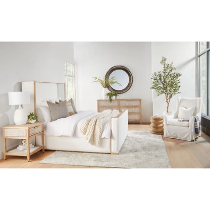 Malay Nightstand by Essentials For Living in white wash abaca rope, natural gray mahogany. Made from natural abaca rope, solid mahogany wood, mdf in a cottage & farmhouse style.