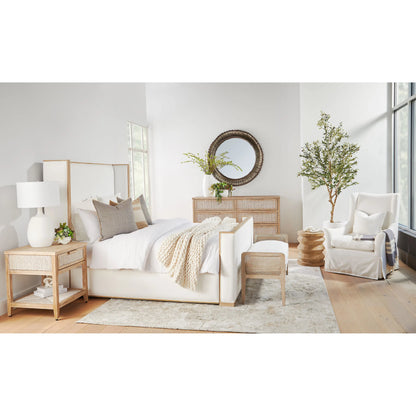 Malay Nightstand by Essentials For Living in white wash abaca rope, natural gray mahogany. Made from natural abaca rope, solid mahogany wood, mdf in a cottage & farmhouse style.