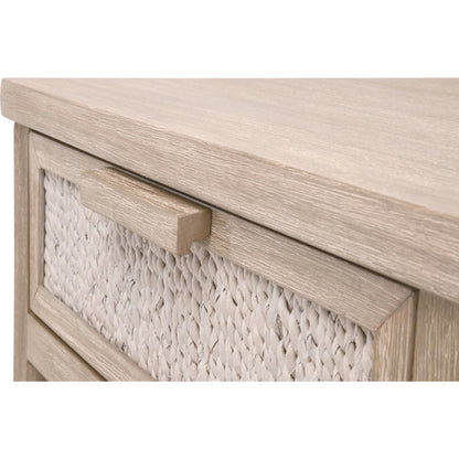 Malay Nightstand by Essentials For Living in white wash abaca rope, natural gray mahogany. Made from natural abaca rope, solid mahogany wood, mdf in a cottage & farmhouse style.