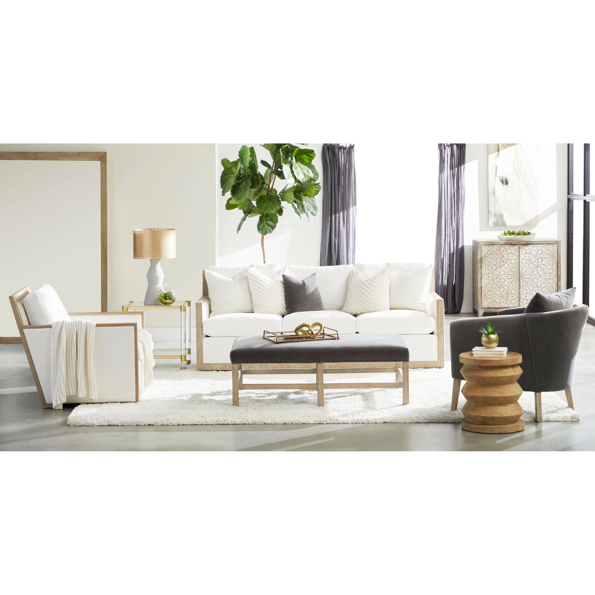 Manhattan Sofa by Essentials For Living in livesmart peyton-pearl, natural gray oak. Made from solid oak wood, mdf, plywood, 98% polyester, 2% nylon fabric, foam, feather in a coastal style.