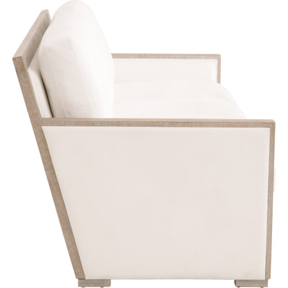 Manhattan Sofa by Essentials For Living in livesmart peyton-pearl, natural gray oak. Made from solid oak wood, mdf, plywood, 98% polyester, 2% nylon fabric, foam, feather in a coastal style.