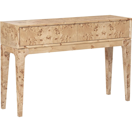 Mappa Console Table by LH Imports in light burl and honey blonde burl. Made from mappa burl veneer, oak veneer, mdf in a unique style.
