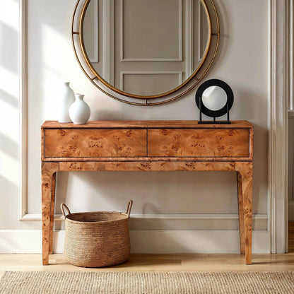 Mappa Console Table by LH Imports. Made from mappa burl veneer, oak veneer, mdf in a modern style.
