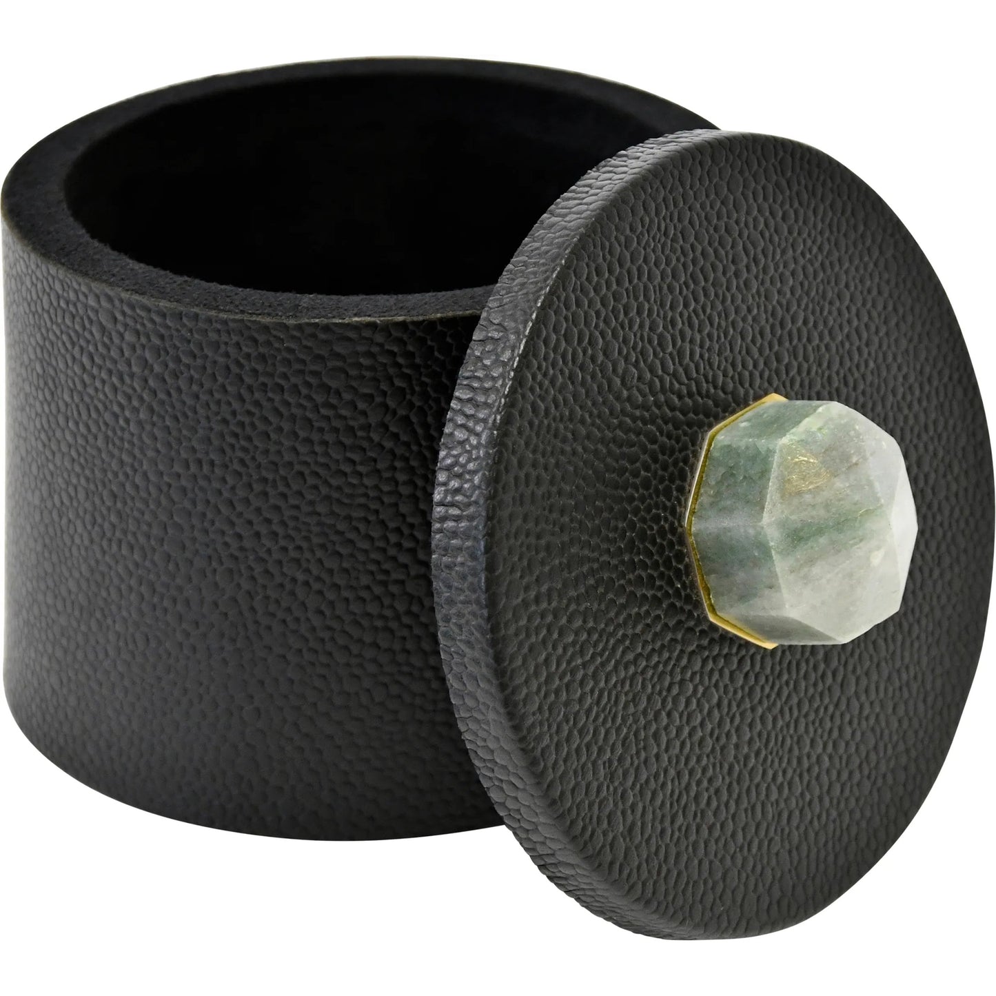 003 SI-2461316 | Additional Silo | Marlene Round Faux Leather Container by Worlds Away in black. Made from unique in a traditional style.