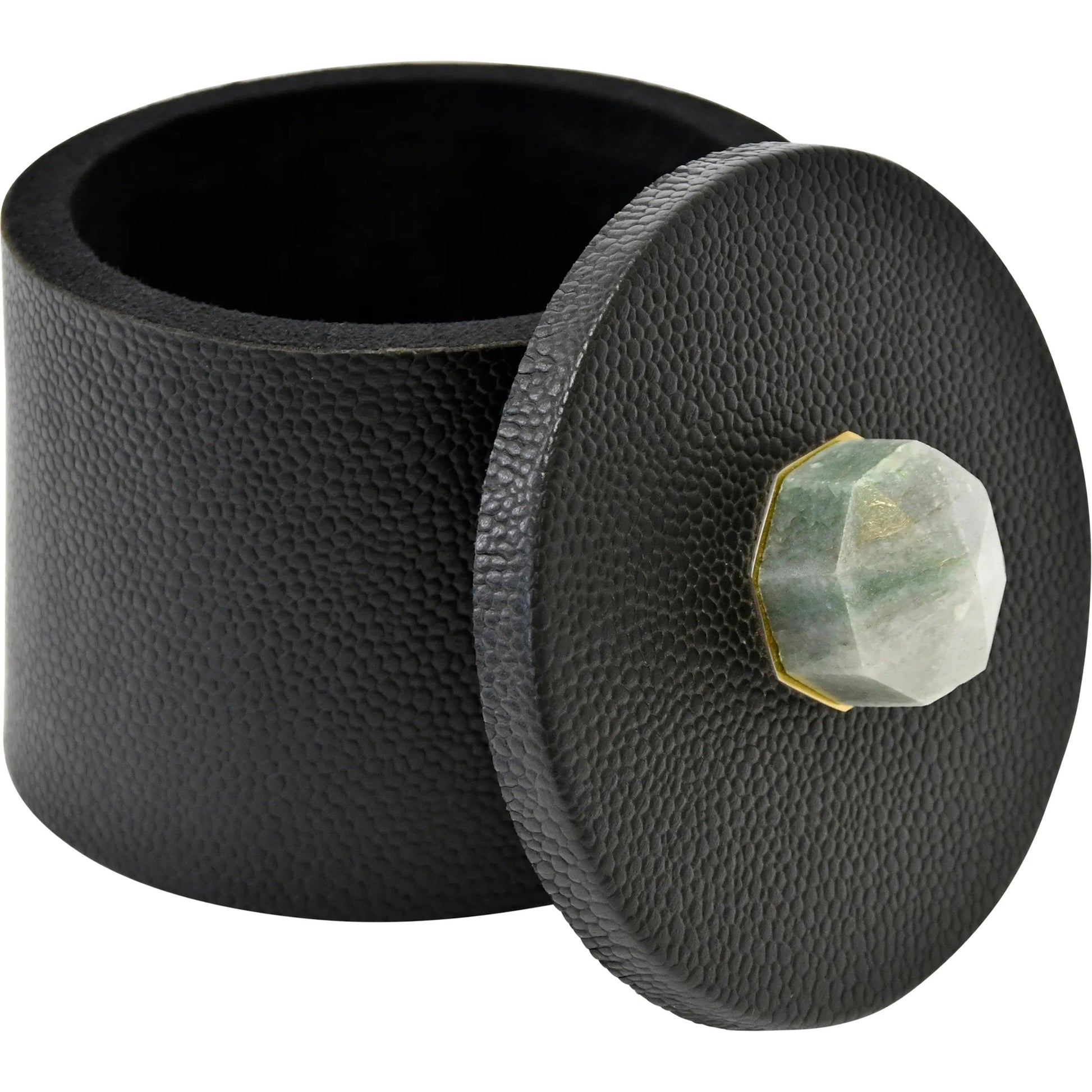 Marlene Round Faux Leather Container by Worlds Away in black. Made from unique in a traditional style.