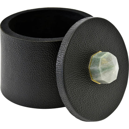 Marlene Round Faux Leather Container by Worlds Away in black. Made from unique in a traditional style.