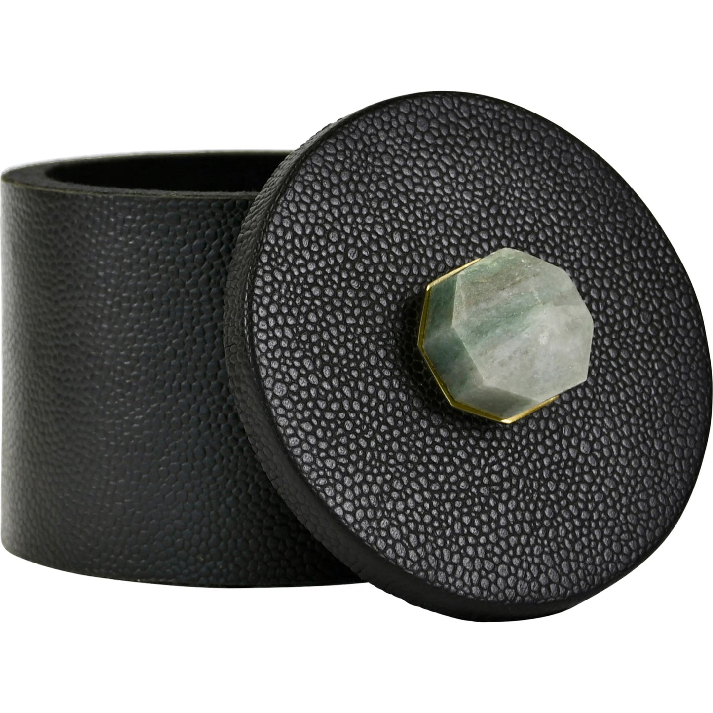 002 SI-2461316 | Additional Silo | Marlene Round Faux Leather Container by Worlds Away in black. Made from unique in a traditional style.