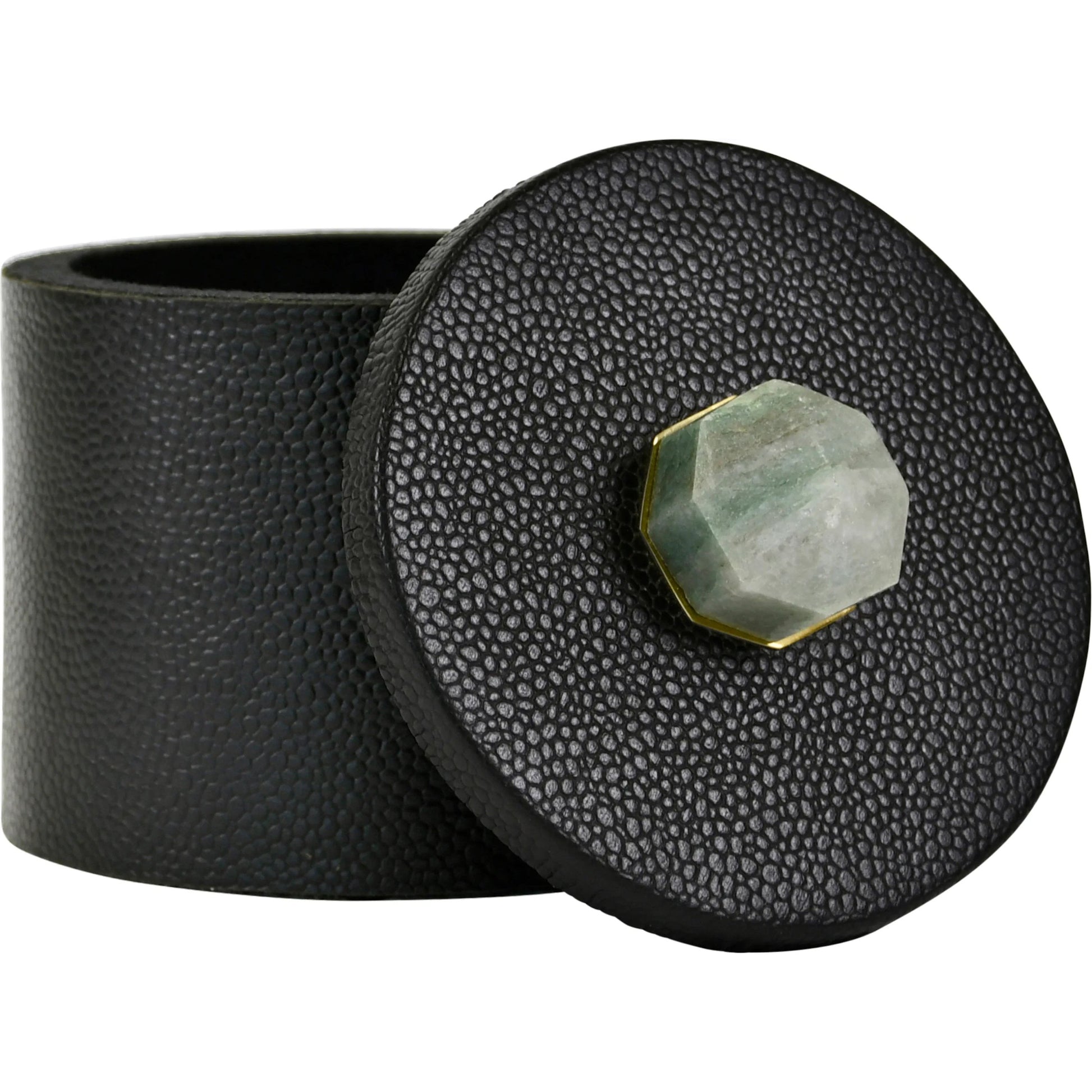 Marlene Round Faux Leather Container by Worlds Away in black. Made from unique in a traditional style.