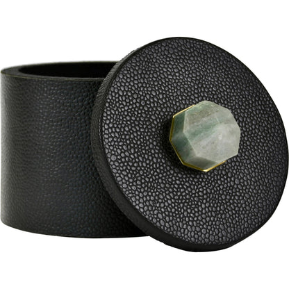 Marlene Round Faux Leather Container by Worlds Away in black. Made from unique in a traditional style.