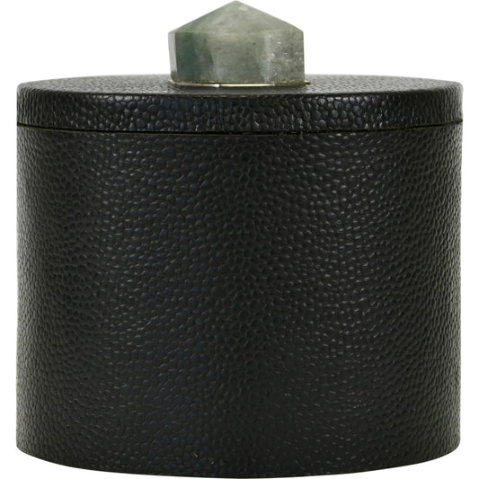 Marlene Round Faux Leather Container by Worlds Away in black. Made from unique in a traditional style.