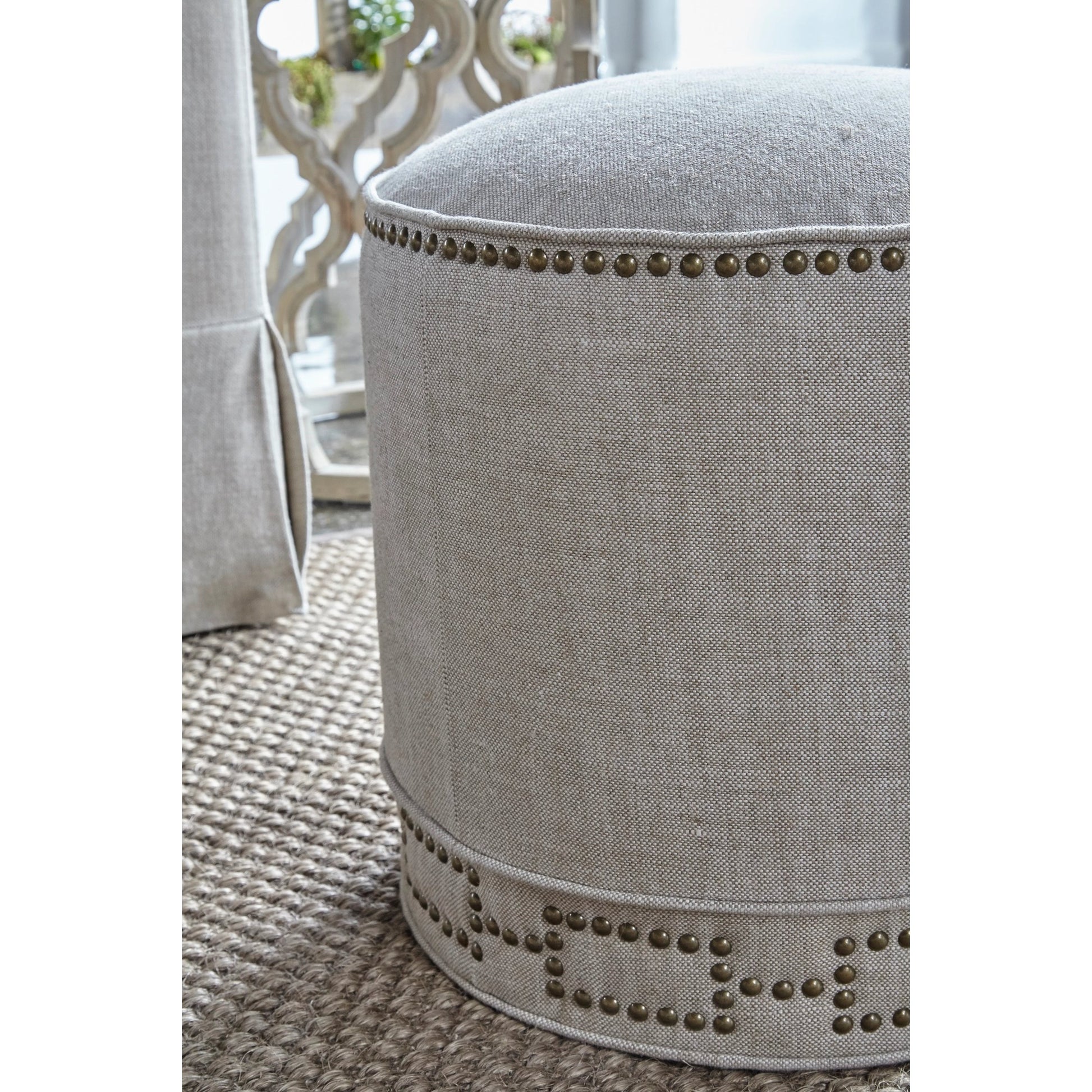 Marlow Ottoman by Essentials For Living in bisque and bisque french linen. Made from 100% french linen in a transitional style.