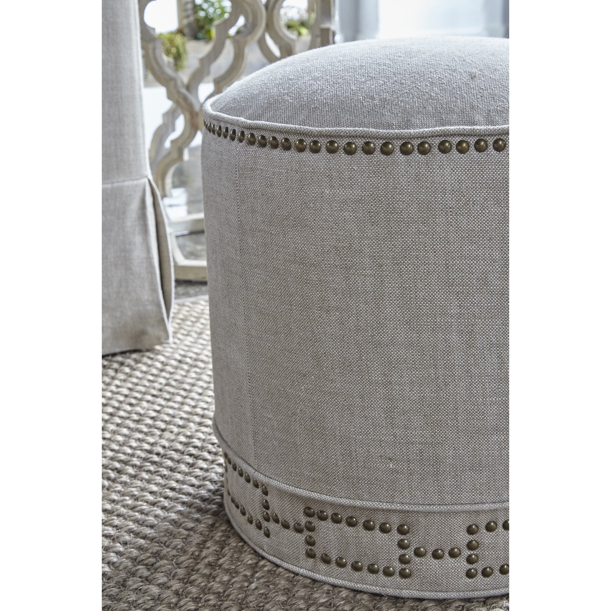 Marlow Ottoman by Essentials For Living in bisque and bisque french linen. Made from 100% french linen in a transitional style.