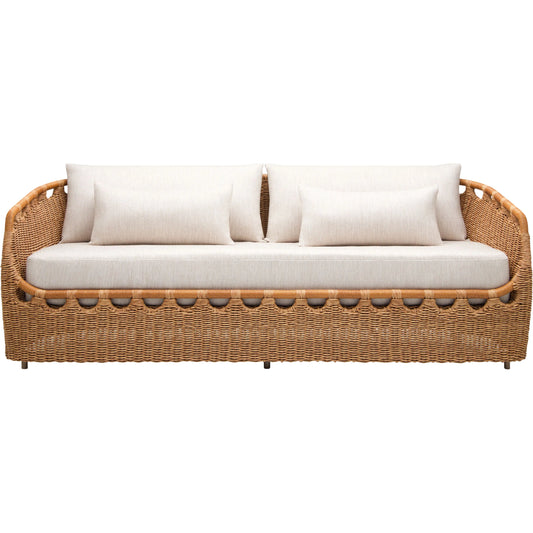 Marvella Sofa by Surya in dark brown. Made from sunbrella, acrylic, aluminum, quick dry foam in a rustic style.