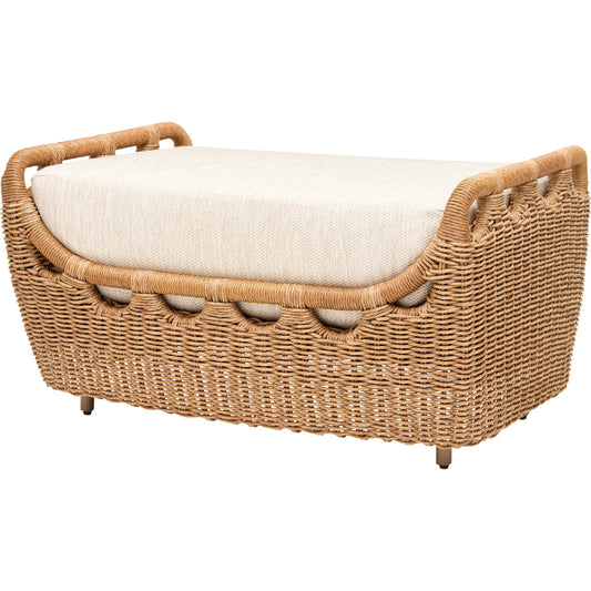 Marvella Ottoman by Surya in dark brown. Made from sunbrella, acrylic, aluminum, quick dry foam in a rustic style.