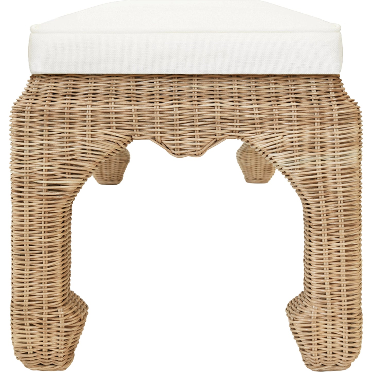 003 SI-2106330 | Additional Silo | Massey Bench by Worlds Away in ivory and natural rattan. Made from linen, woven rattan in a cottage & farmhouse style.