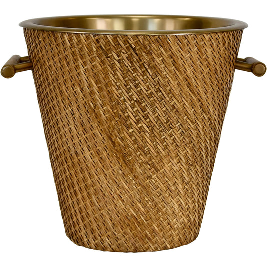 Max Woven Rattan Wine Cooler by Worlds Away in brown, brass. Made from rattan in a rustic style.