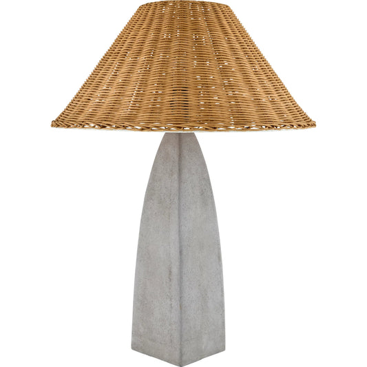 Mombeja Accent Table Lamp by Livabliss in gray and hand painted. Made from concrete, rattan, iron in a unique style.