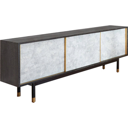 Ostara Media Cabinet by Global Views in acacia, oak. Made from beech, mdf, brass sabots, egg shell in a modern style.