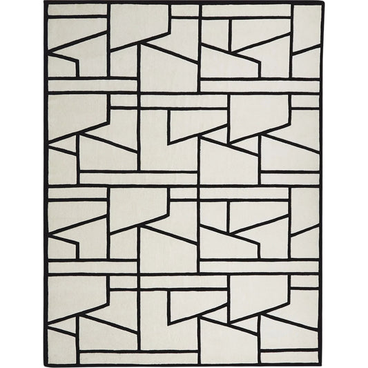 Zig Zag Rug by Global Views in ivory, black. Made from 24% viscose, 76% wool in a unique style.