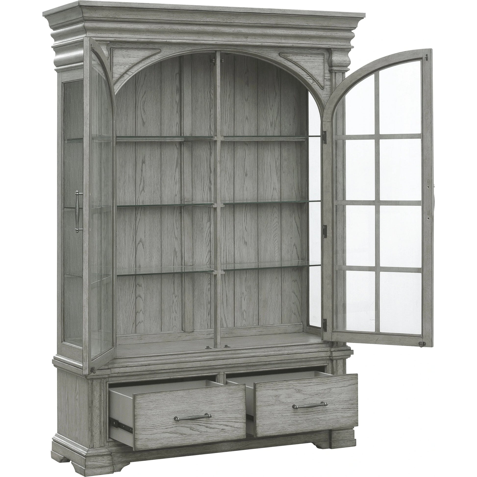 Madison Ridge China by Pulaski Furniture in bluff grey. Made from asian hardwood, oak veneers in a traditional style.