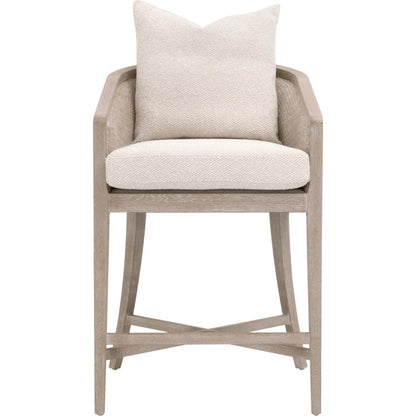 McGuire Counter Stool by Essentials For Living in livesmart gellar, linen, natural gray oak, cane. Made from rattan, solid oak wood, plywood in a transitional style.