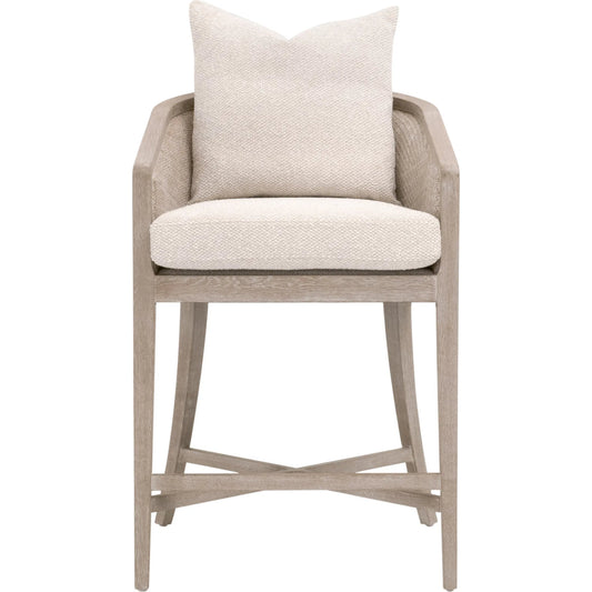 McGuire Counter Stool by Essentials For Living in livesmart gellar, linen, natural gray oak, cane. Made from rattan, solid oak wood, plywood in a unique style.