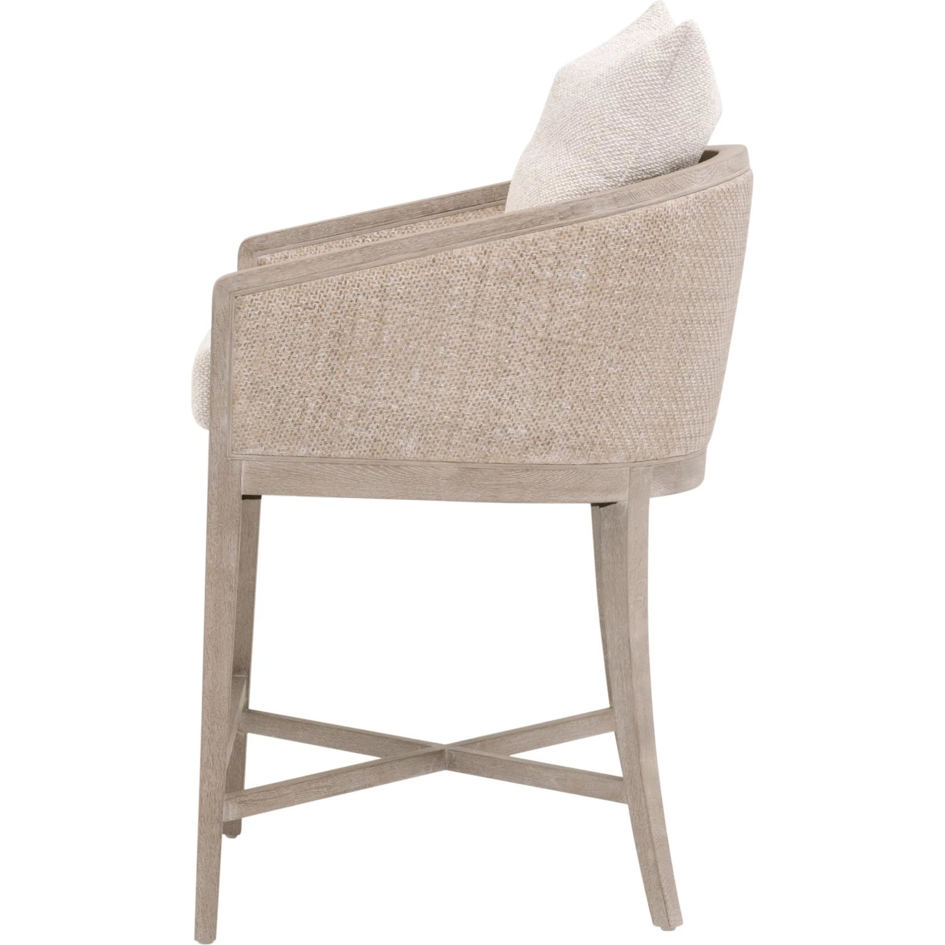 McGuire Counter Stool by Essentials For Living in livesmart gellar, linen, natural gray oak, cane. Made from rattan, solid oak wood, plywood in a transitional style.
