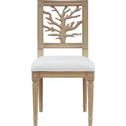 McKay Coral Motif Back Dining Chair by Worlds Away in white and light blue. Made from unique in a coastal style.
