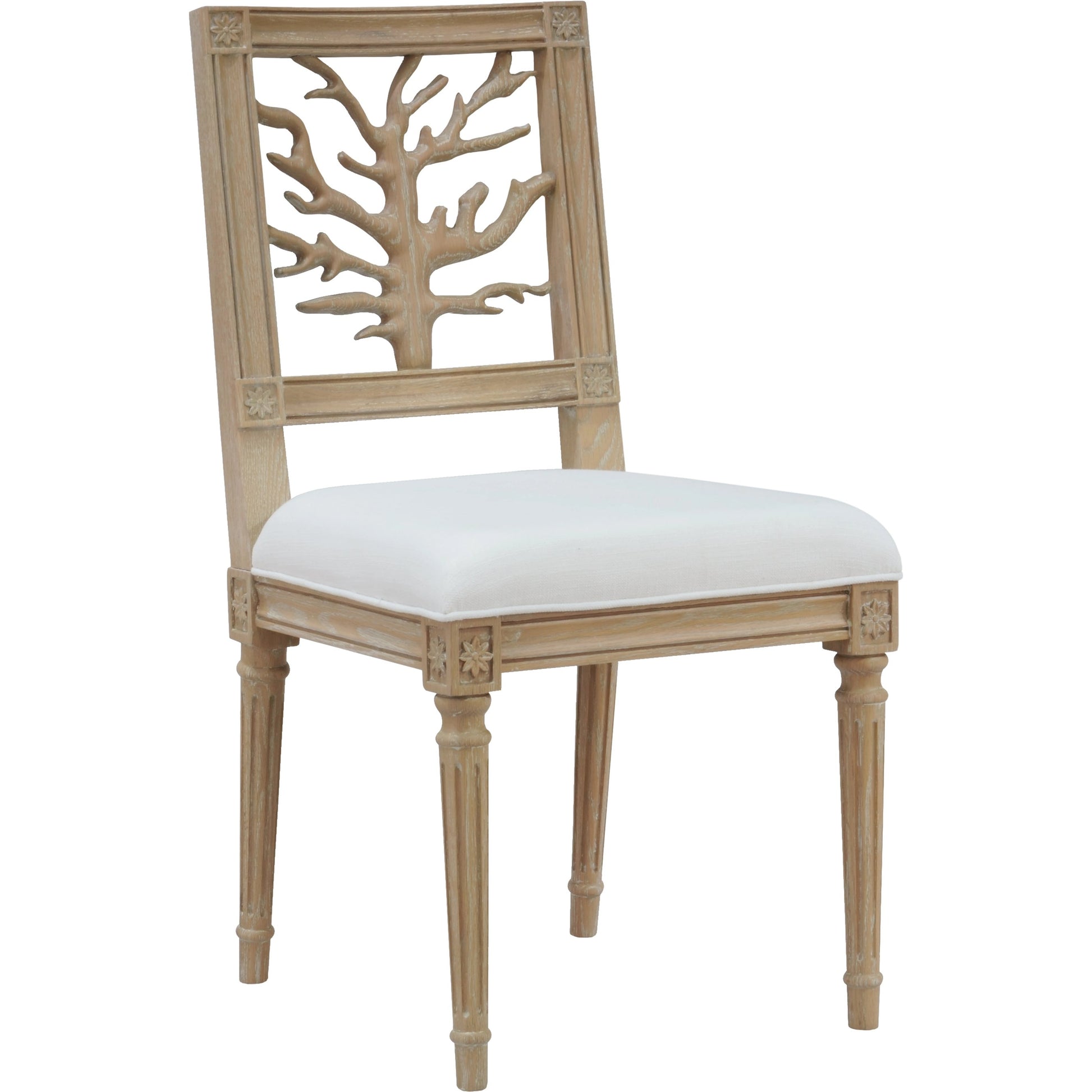McKay Coral Motif Back Dining Chair by Worlds Away in white and light blue. Made from unique in a coastal style.