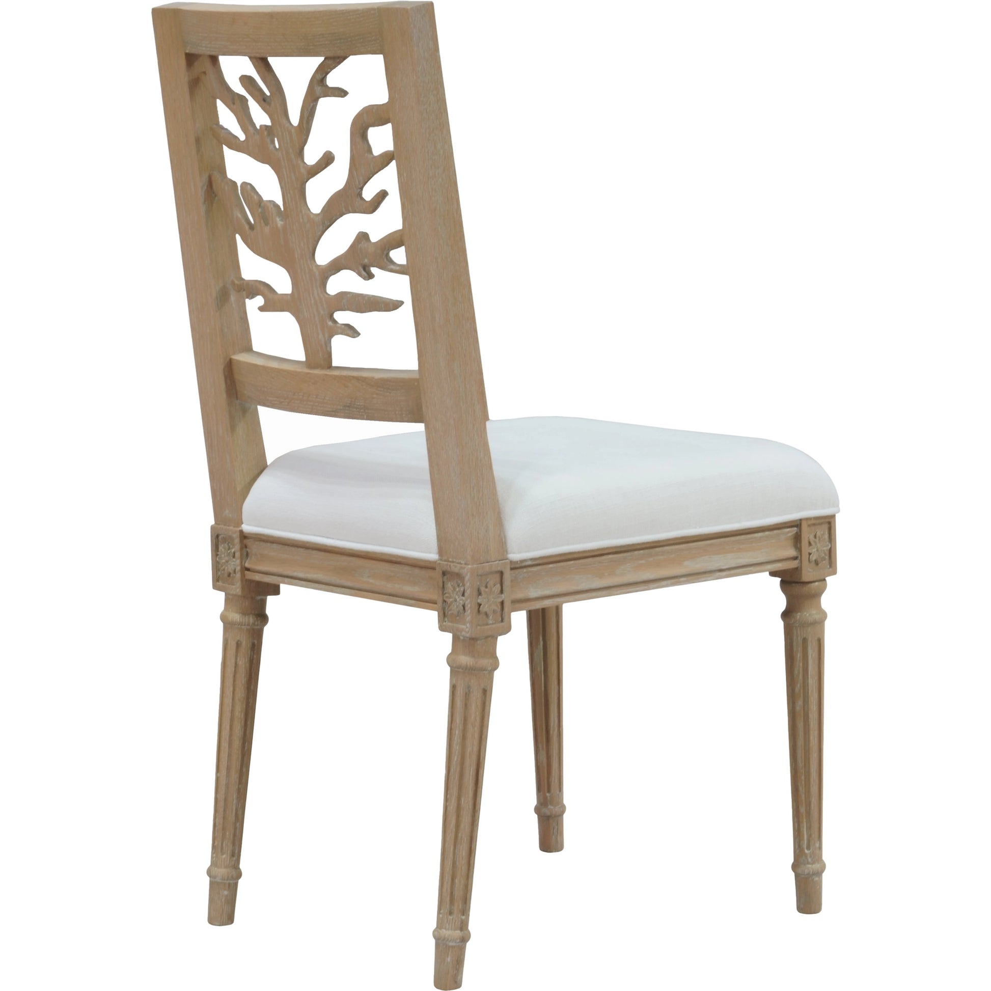 McKay Coral Motif Back Dining Chair by Worlds Away in white and light blue. Made from unique in a coastal style.