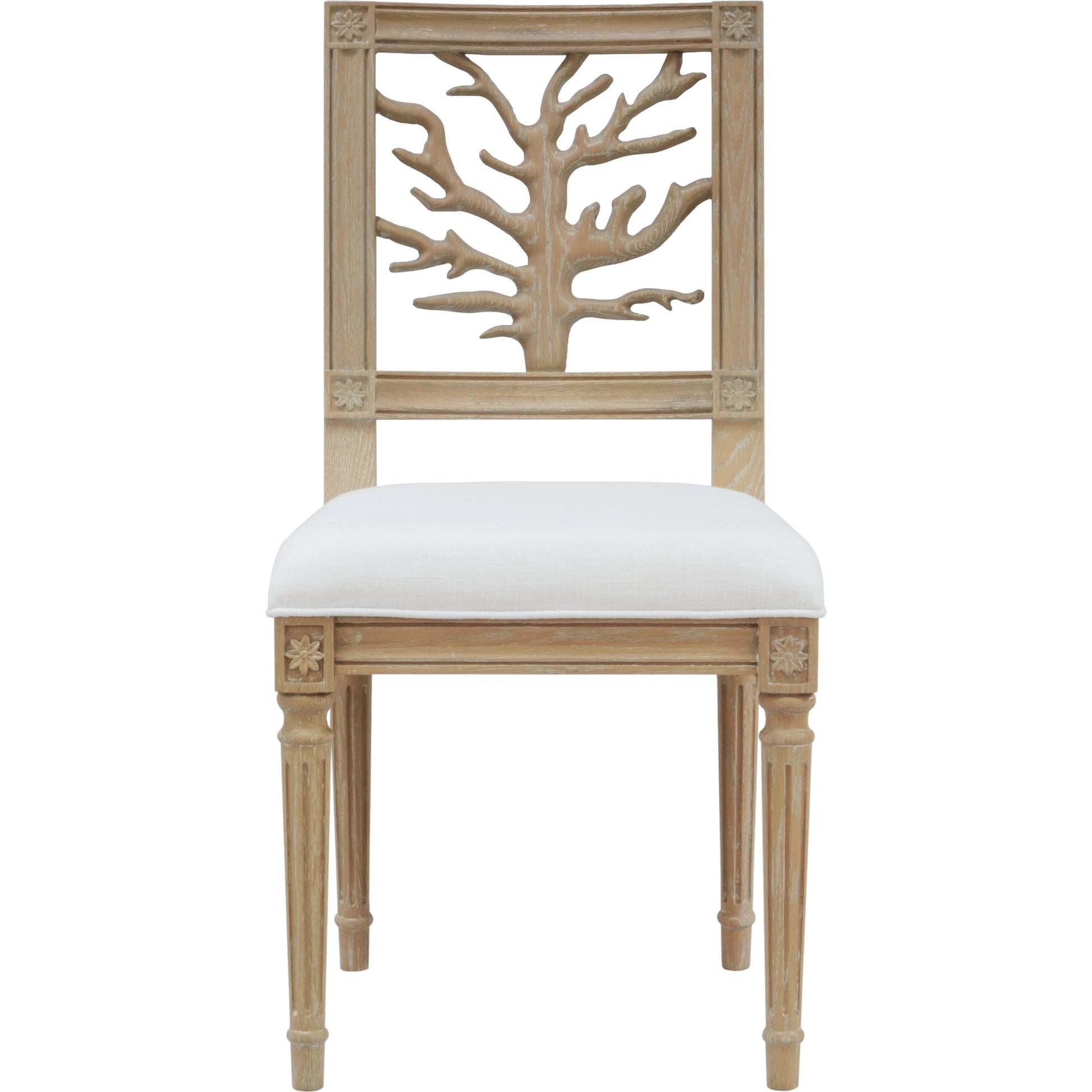 McKay Coral Motif Back Dining Chair by Worlds Away in white and light blue. Made from unique in a coastal style.