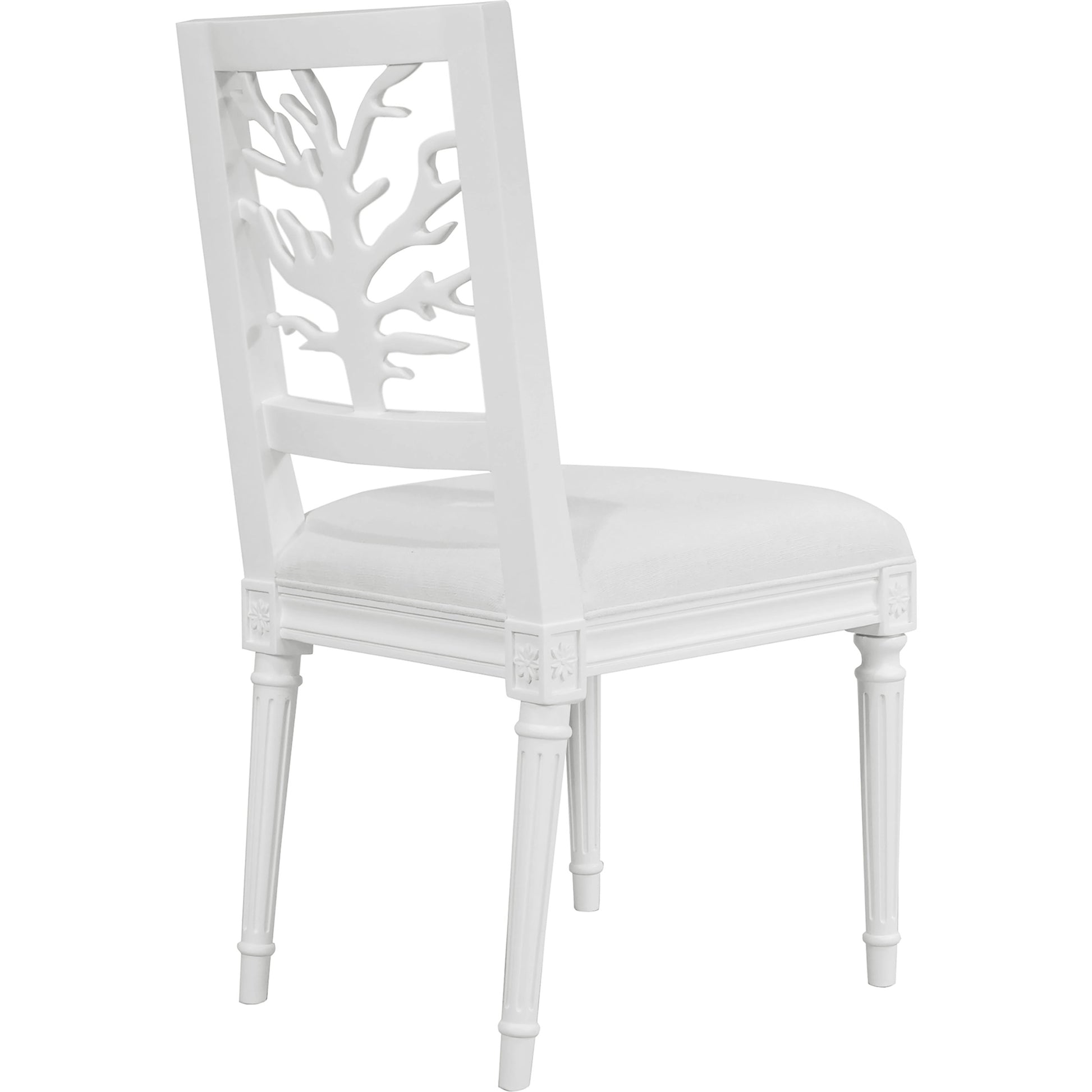McKay Coral Motif Back Dining Chair by Worlds Away in white and light blue. Made from unique in a coastal style.