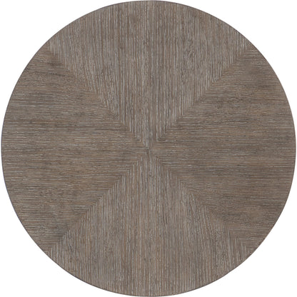 Modern Mood Round End Table by Hooker Furniture. Made from oak veneers, metal in a modern style.