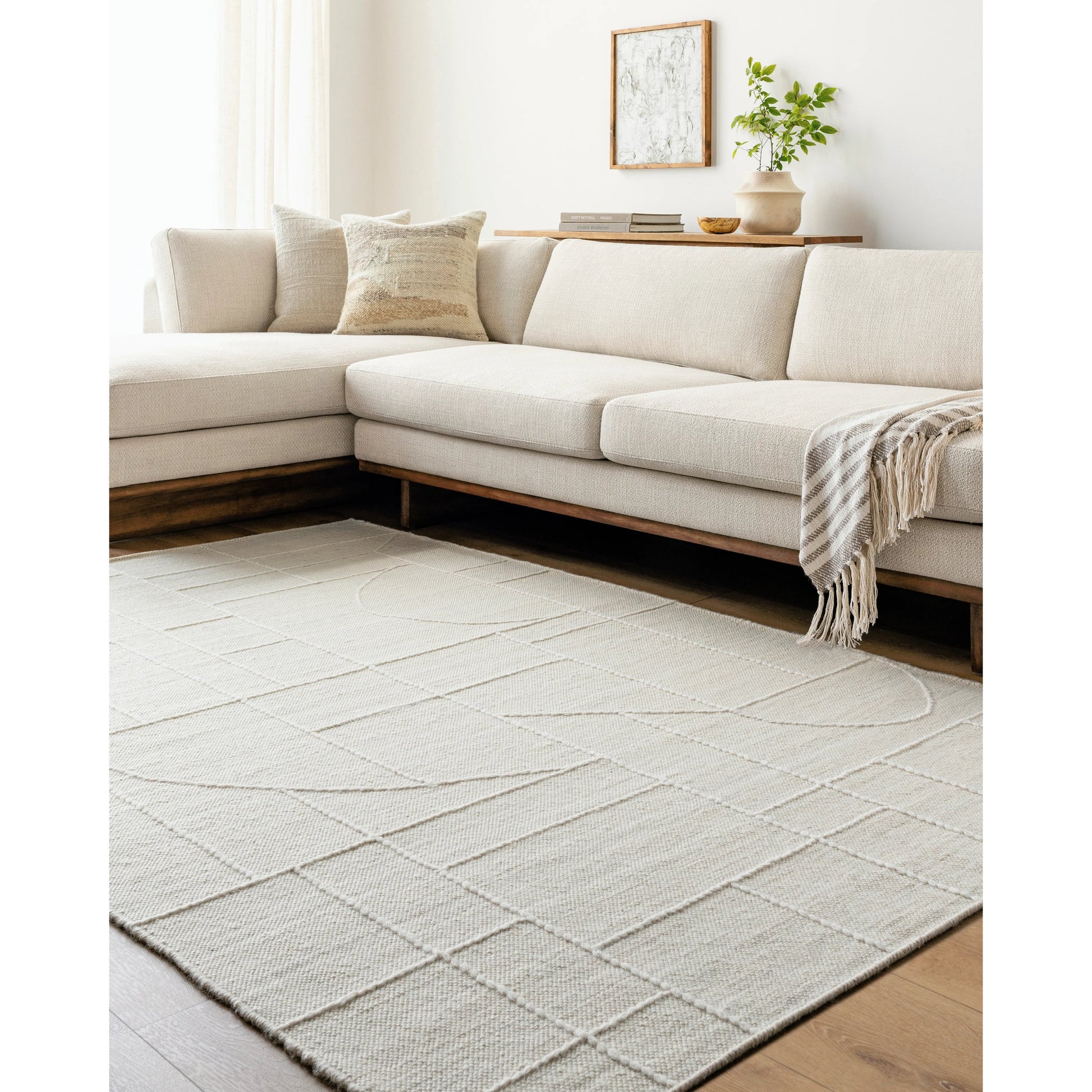 Marcela MCL-2306 Rug by Livabliss in ivory, pearl, soft gray. Made from face: 100% wool, warp: 100% cotton in a unique style.